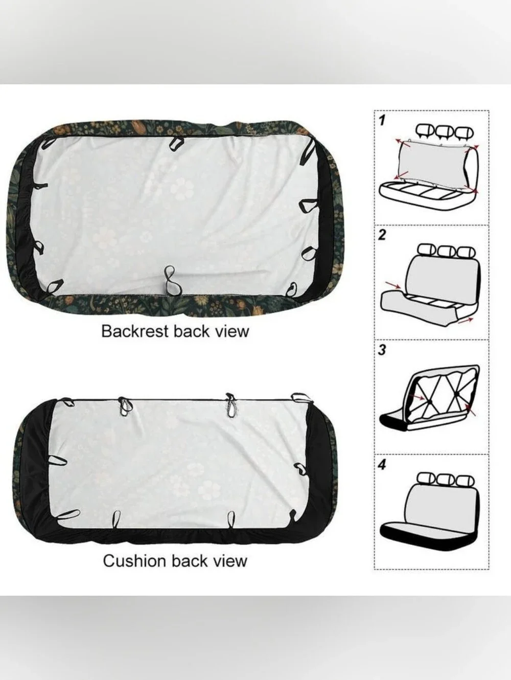 Dark Green Floral Botanical Cottagecore Car Seat Cover Set - NWOT